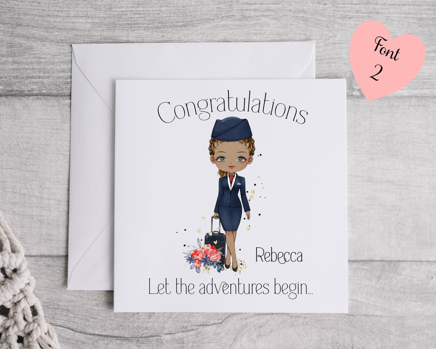 Personalised Flight Attendant Card, Air Hostess Card, Cabin Crew card, Air Steward, Birthday Card, Card for her, Aviation card (Copy) (Copy)