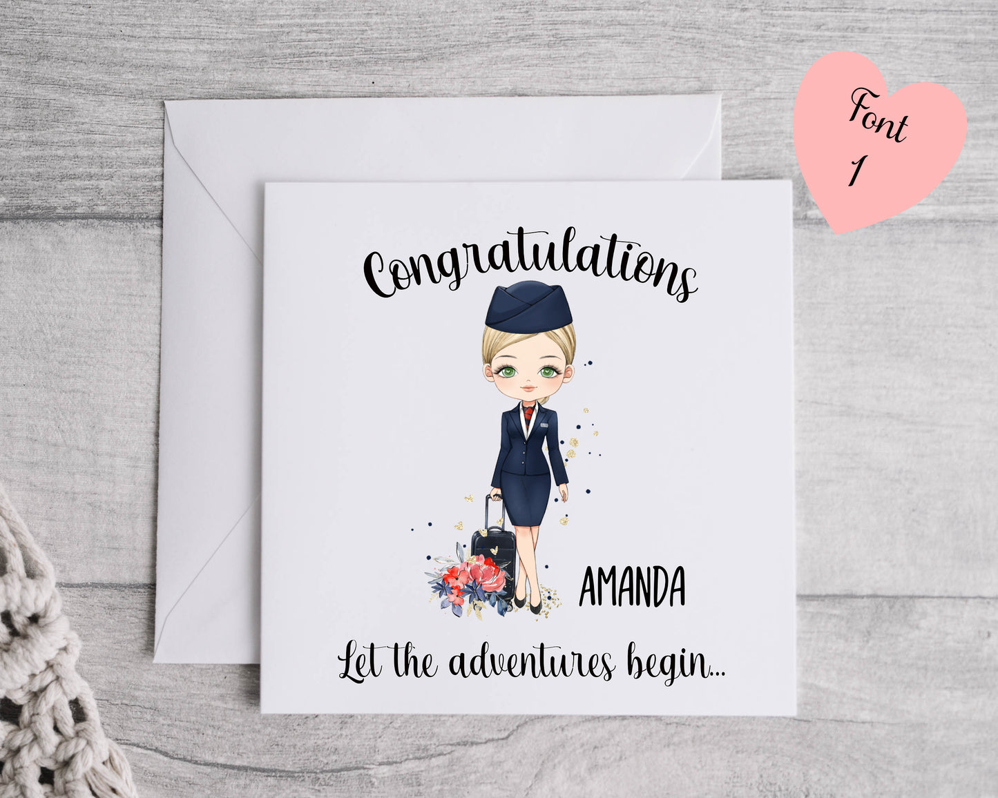 Personalised Flight Attendant Card, Air Hostess Card, Cabin Crew card, Air Steward, Birthday Card, Card for her, Aviation card (Copy) (Copy)