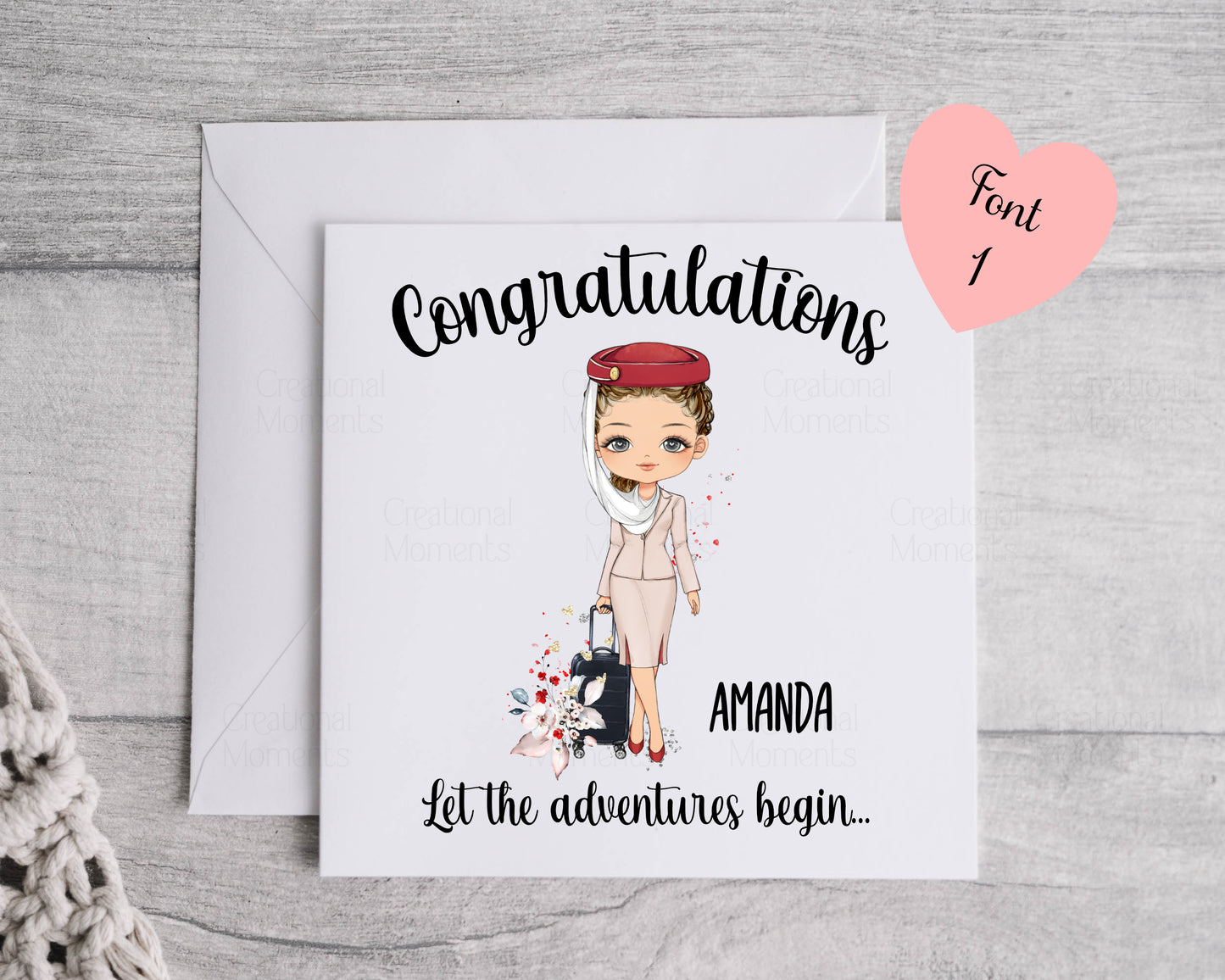 Personalised Flight Attendant Card, Air Hostess Card, Cabin Crew card, Air Steward, Birthday Card, Card for her, Aviation card