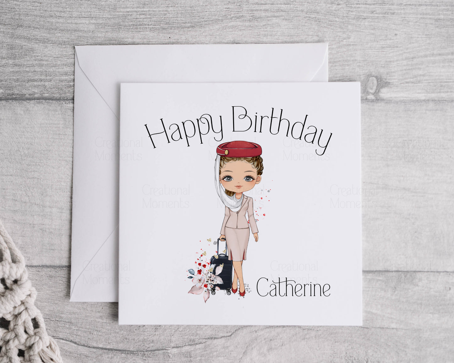 Personalised Flight Attendant Card, Air Hostess Card, Cabin Crew card, Air Steward, Birthday Card, Card for her, Aviation card
