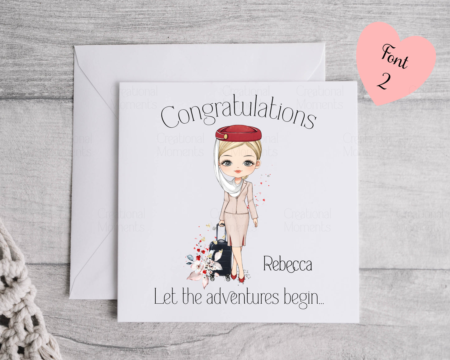 Personalised Flight Attendant Card, Air Hostess Card, Cabin Crew card, Air Steward, Birthday Card, Card for her, Aviation card