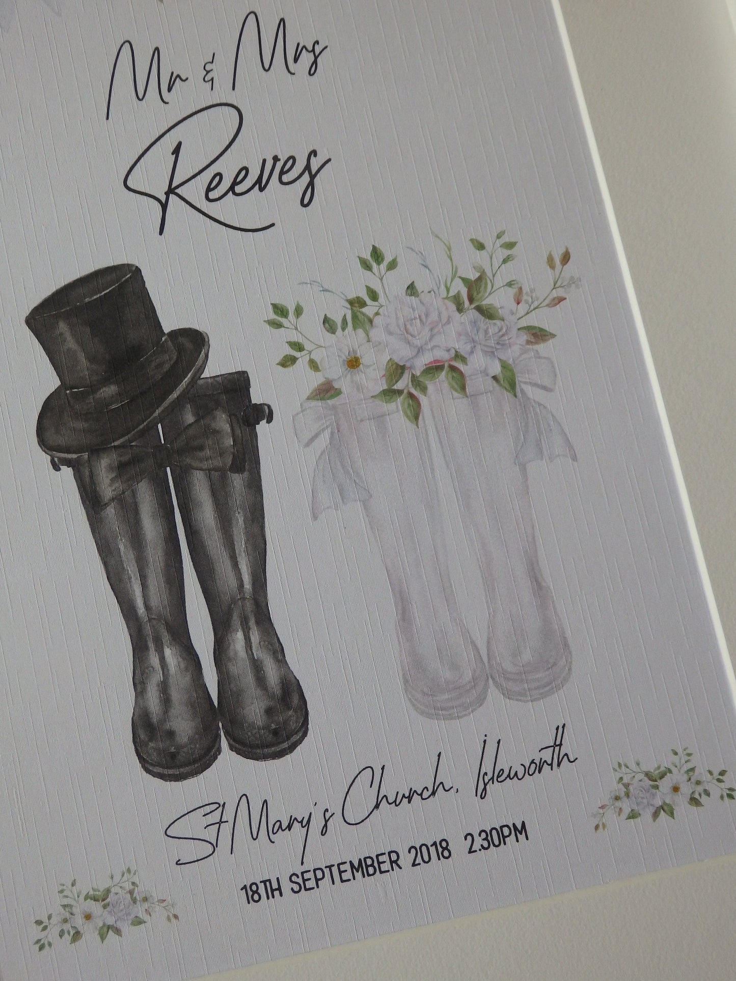Personalised Welly boot wedding print gift - Mr & Mrs Welly boot print UNFRAMED PRINT - Wall Art Keepsake - Picture Gift UNFRAMED