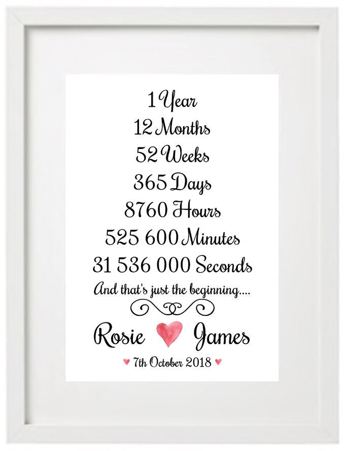Personalised 1st year wedding anniversary print - 1 yearAnniversary gift-