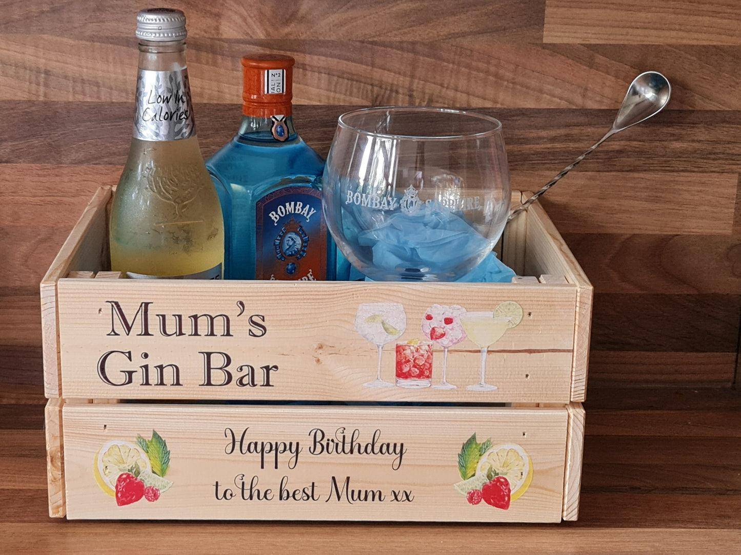 Personalised Gin Bar Crate, Gin bar wooden box, Gift hamper, birthday hamper