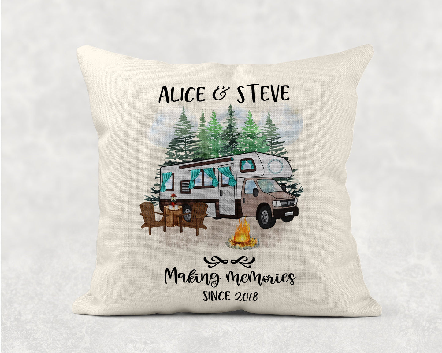 Personalised Motorhome Campervan Linen Cushion, Making Memories, Family Gift. Wedding, Anniversary Gift
