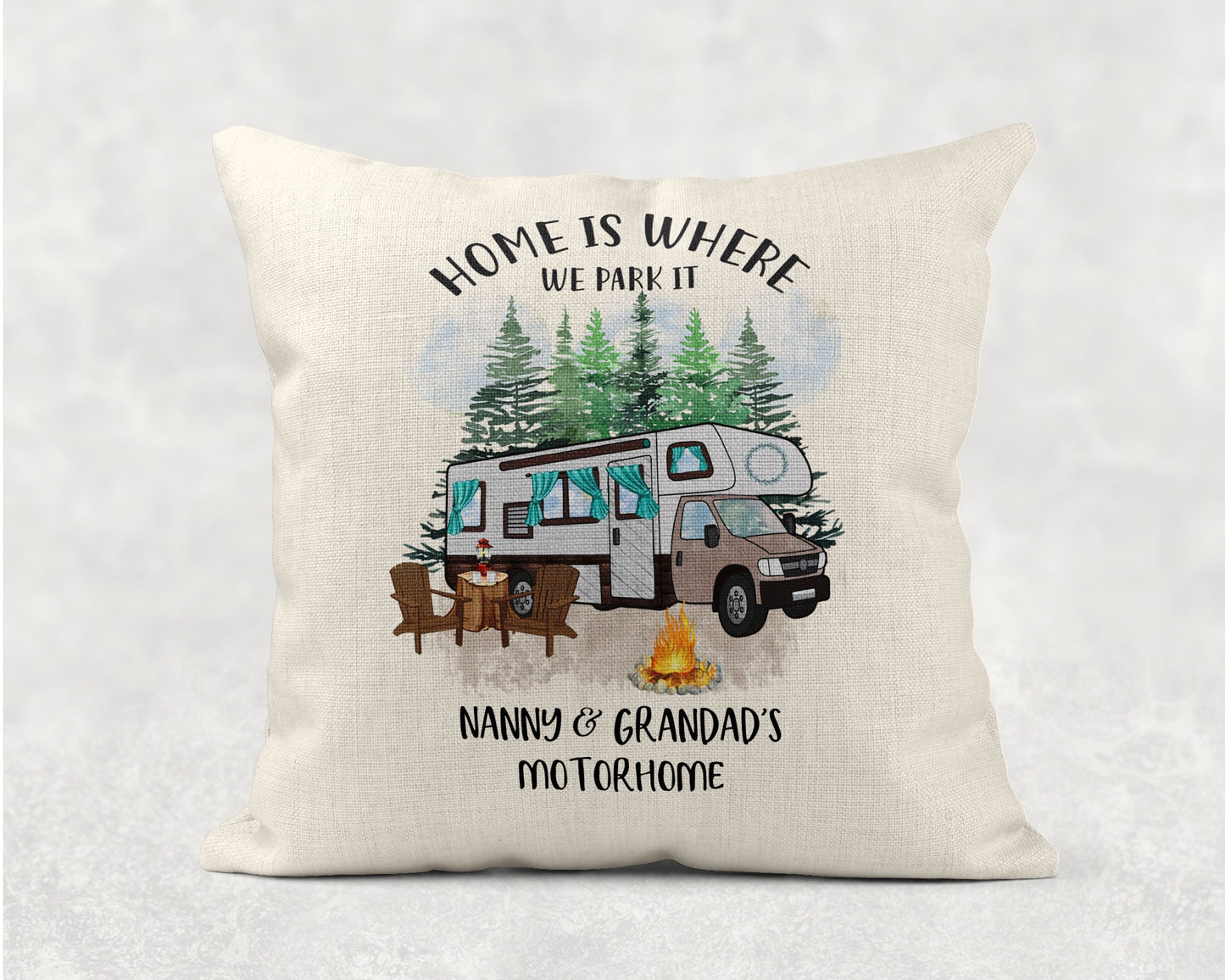 Personalised Motorhome Campervan Linen Cushion, Making Memories, Family Gift. Wedding, Anniversary Gift