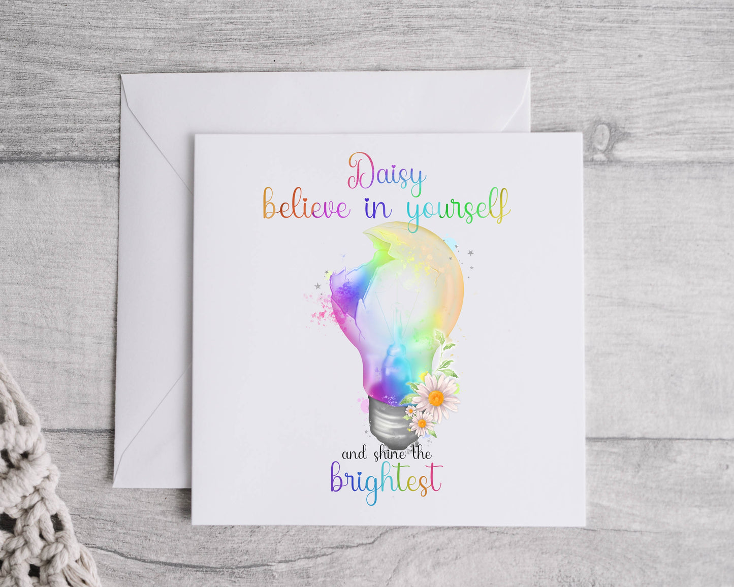 Mental health card, self care, positivity card, rainbow lightbulb
