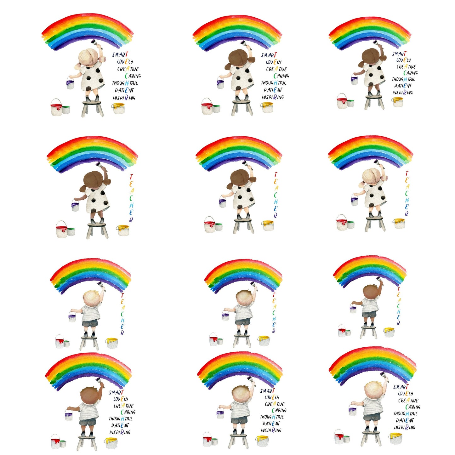 Thank you Teacher card, Personalised Rainbow Paint Teacher Leaving Card
