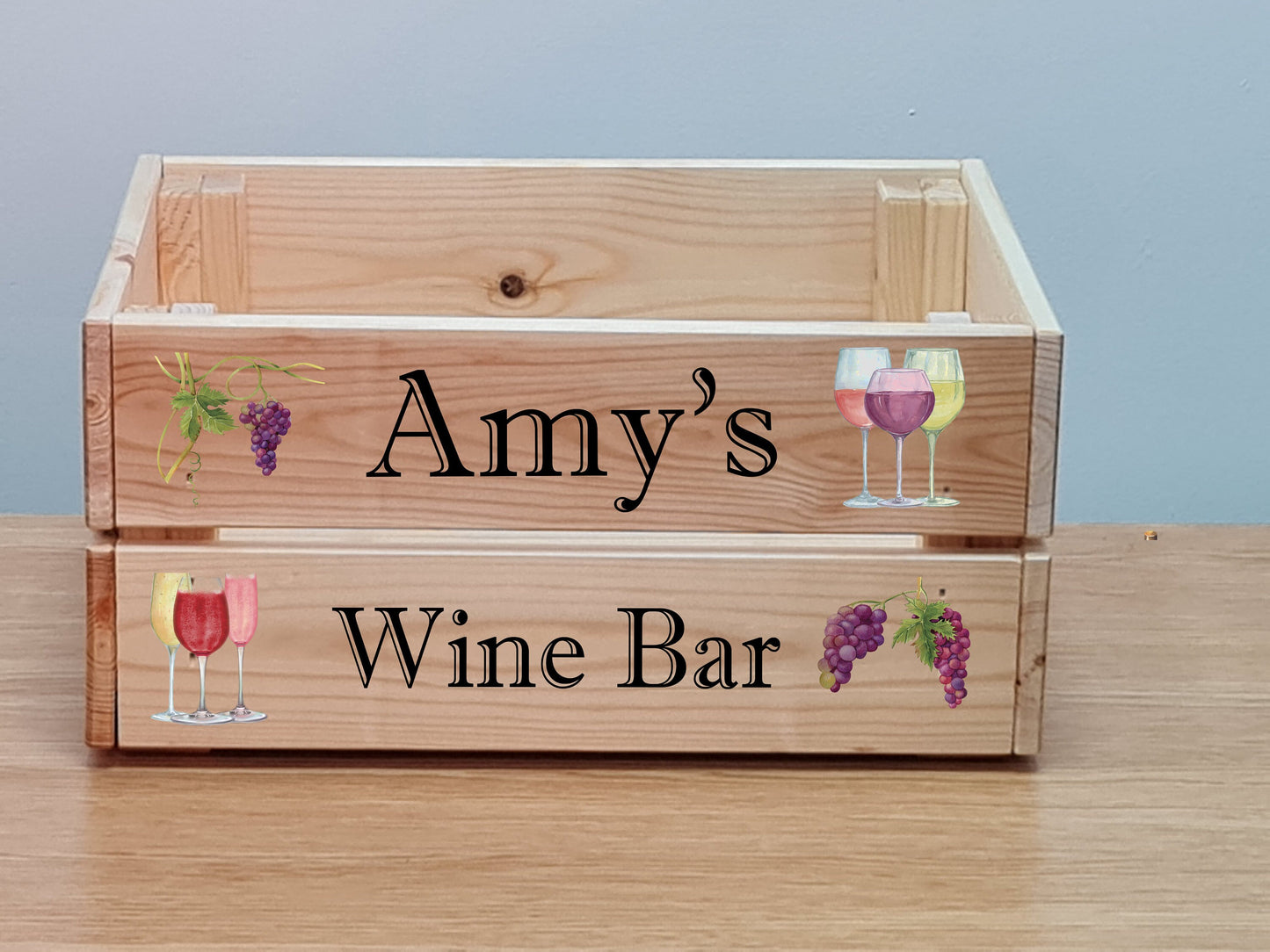 Personalised Wine Bar Crate, Gin bar wooden box, Gift hamper, birthday hamper