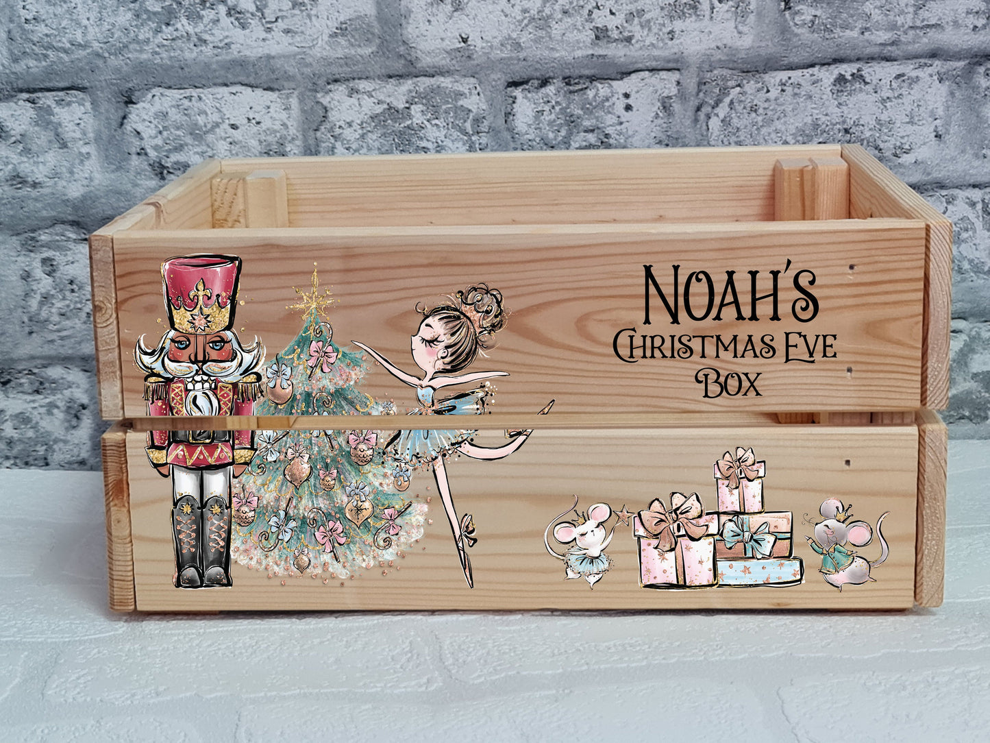 Personalised Nutcracker Wooden Christmas Eve Crate Box, Personalised Christmas Crate, Kids Christmas Eve treat box
