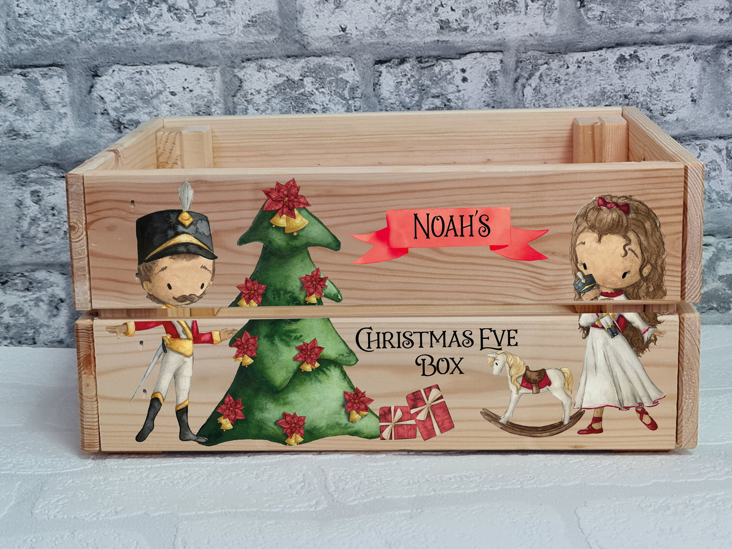 Personalised Nutcracker Wooden Christmas Eve Box, Personalised Christmas Crate, Kids Christmas Eve treat box