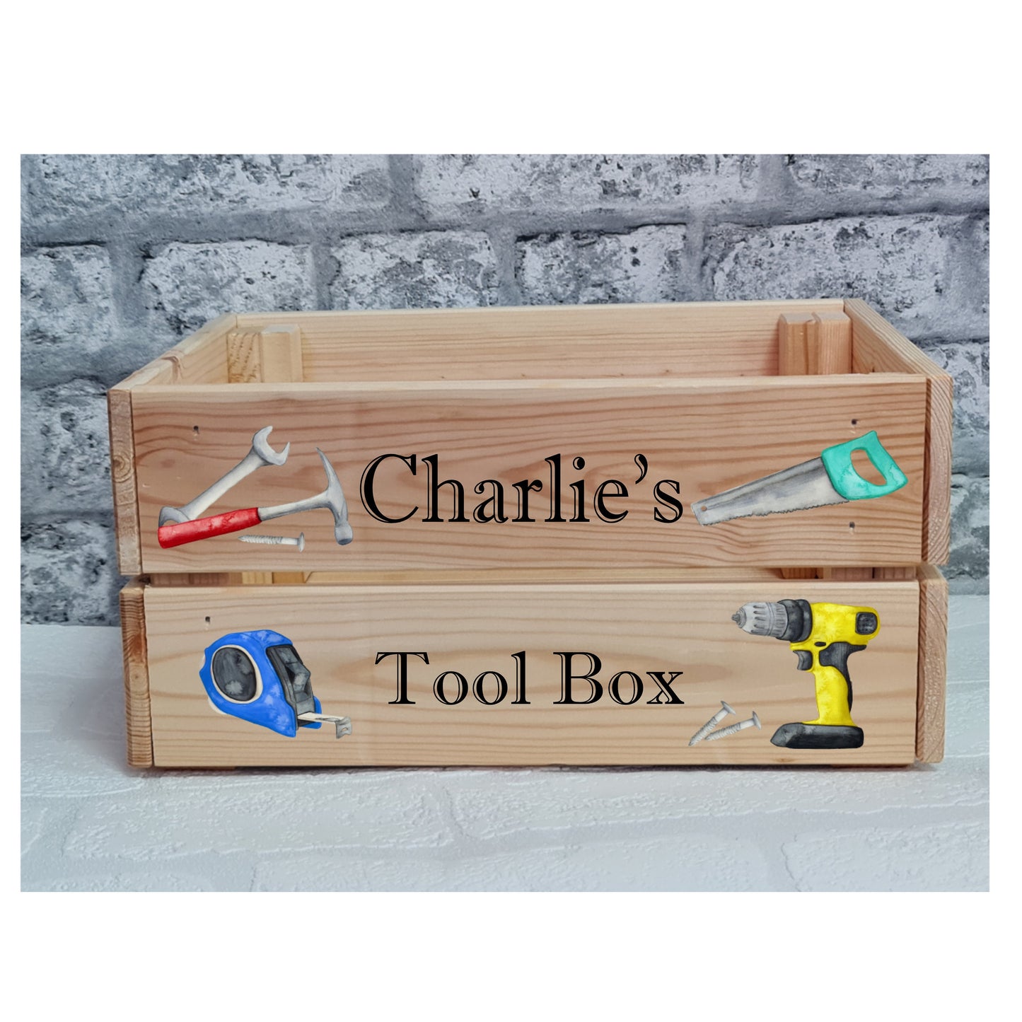 Personalised wooden tool box, kid's tool storage toy box, gift for birthday, Christmas
