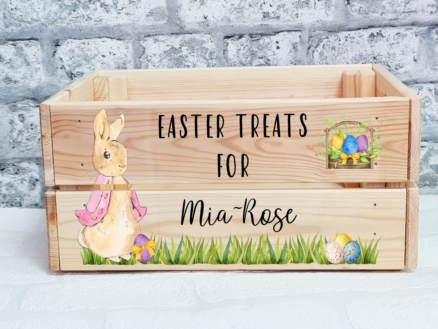 Personalised Easter Box , Personalised Easter Crate, Wooden Easter Crate, Easter Bunny Box, Easter basket, Easter Storage, Easter Treat