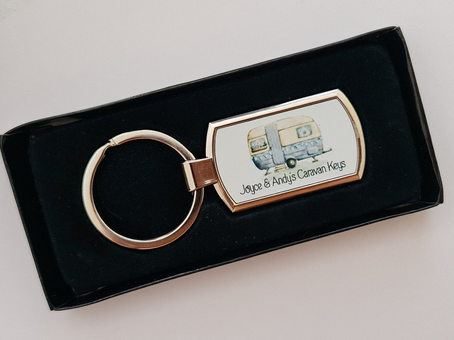 Caravan Keyring, Personalised caravan key ring, Vintage caravan gift