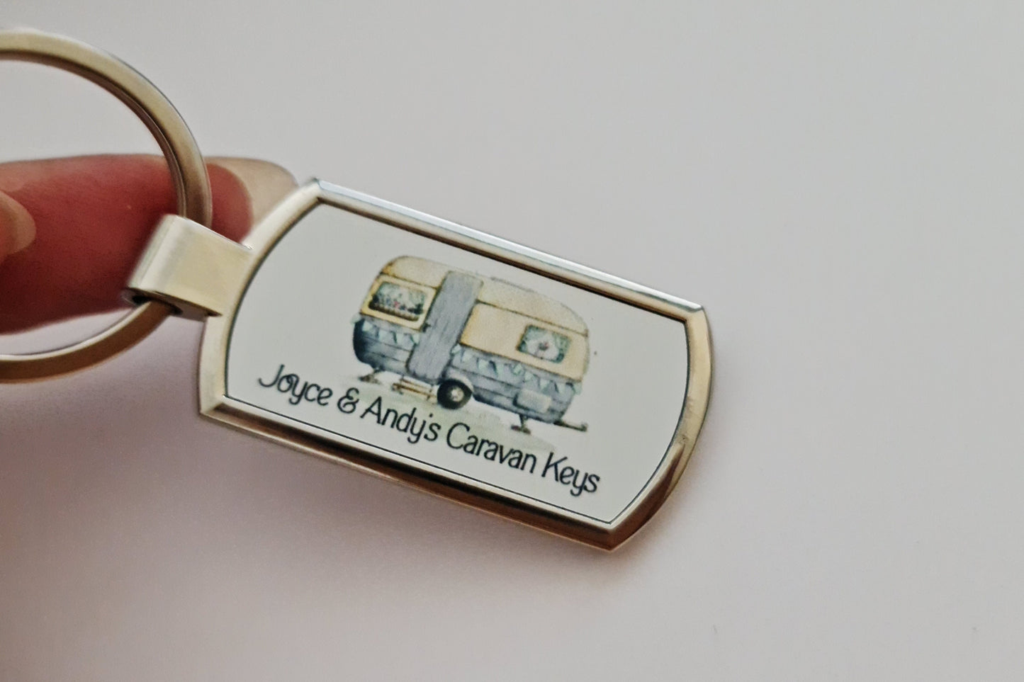 Caravan Keyring, Personalised caravan key ring, Vintage caravan gift