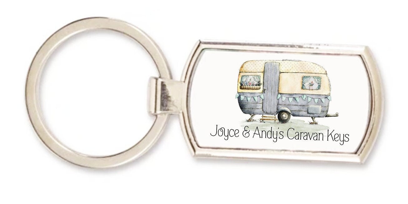 Caravan Keyring, Personalised caravan key ring, Vintage caravan gift