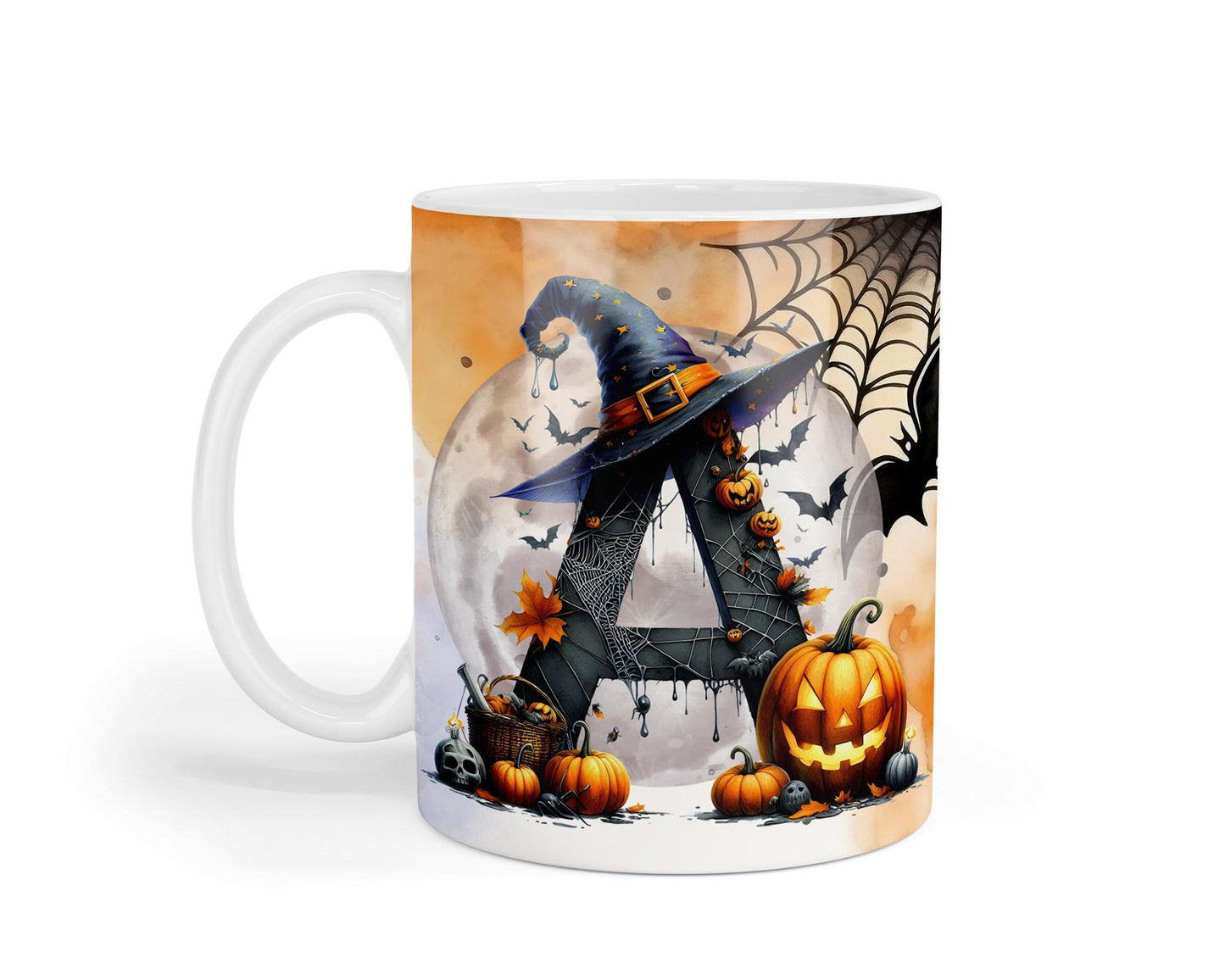 Personalised halloween mug, initial mug, custom mug, spooky halloween mug, Mug & Treat bag Gift Idea