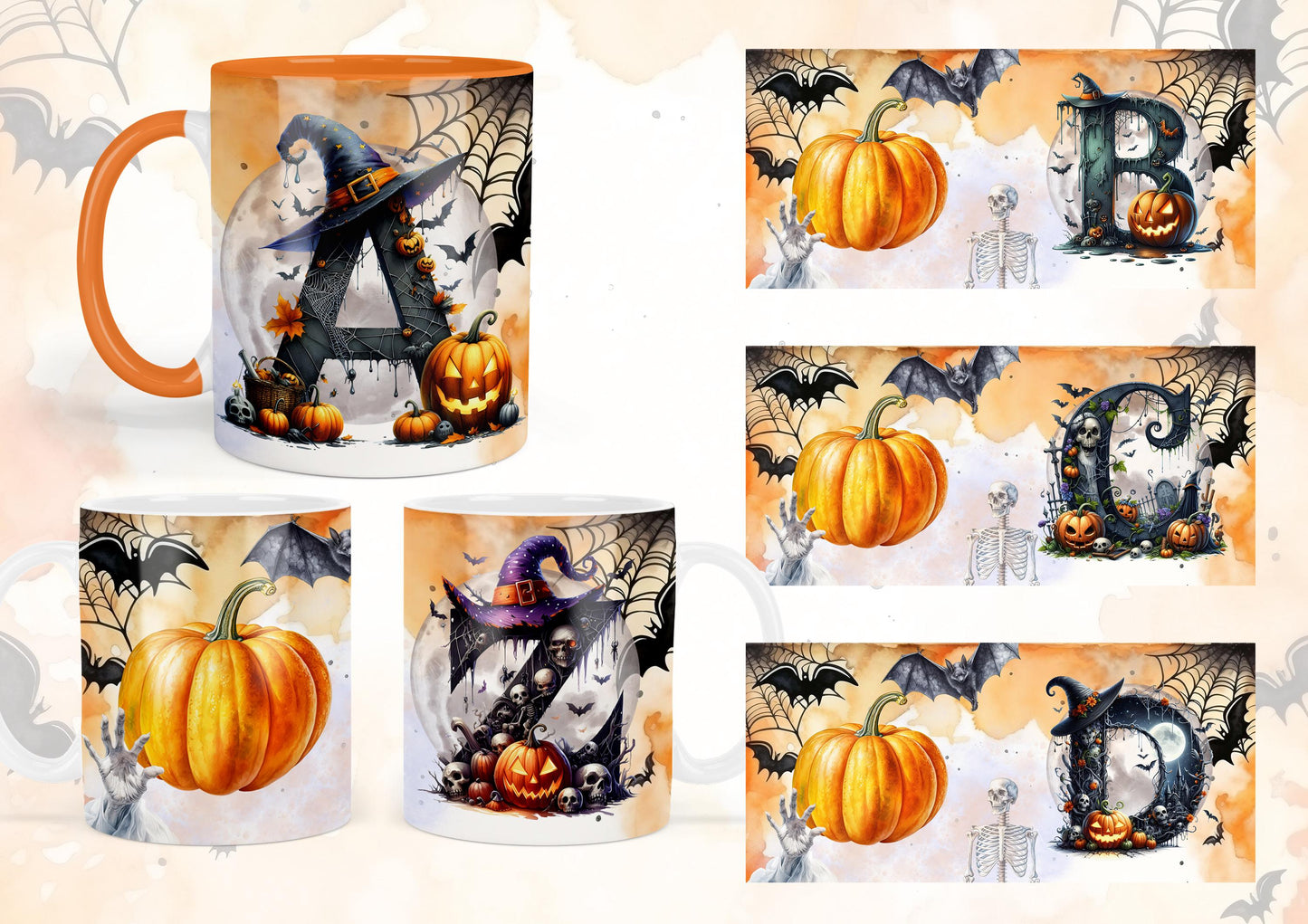 Personalised halloween mug, initial mug, custom mug, spooky halloween mug, Mug & Treat bag Gift Idea