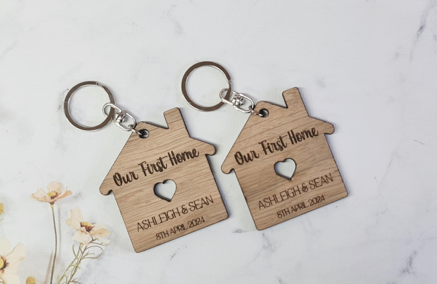 Our first home keyring, wooden personalised keyring, new home gift, New house keyring, moving house gift, House Warming Key Chain