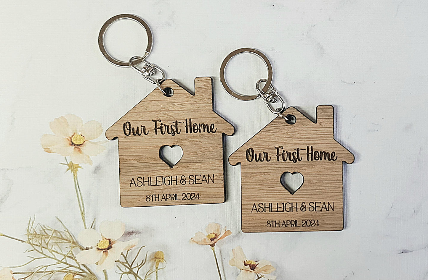 Our first home keyring, wooden personalised keyring, new home gift, New house keyring, moving house gift, House Warming Key Chain