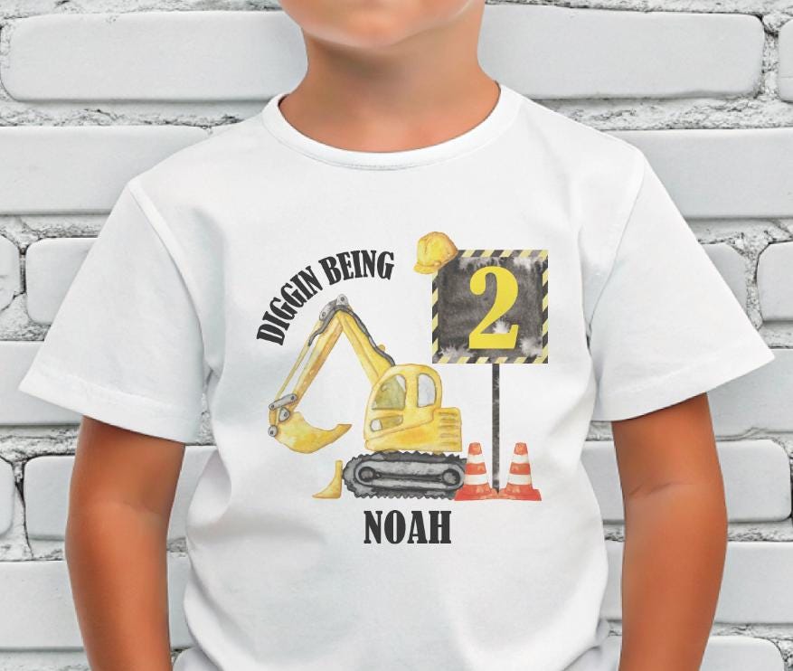 Birthday Digger T-Shirt, Birthday T-Shirt, Construction vehicle T-Shirt, Birthday construction Truck, personalised Birthday Gift, any age