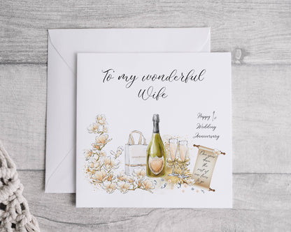 Anniversary card personalised - 1st, 5th, 10th, 15th,20th, 25th, 30th, 40th,50th, 60th wedding anniversary, Card for wife, husband, girlfriend, boyfriend, Wedding card
