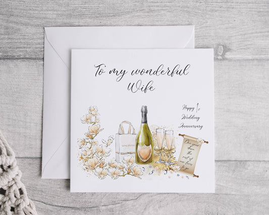 Anniversary card personalised - 1st, 5th, 10th, 15th,20th, 25th, 30th, 40th,50th, 60th wedding anniversary, Card for wife, husband, girlfriend, boyfriend, Wedding card