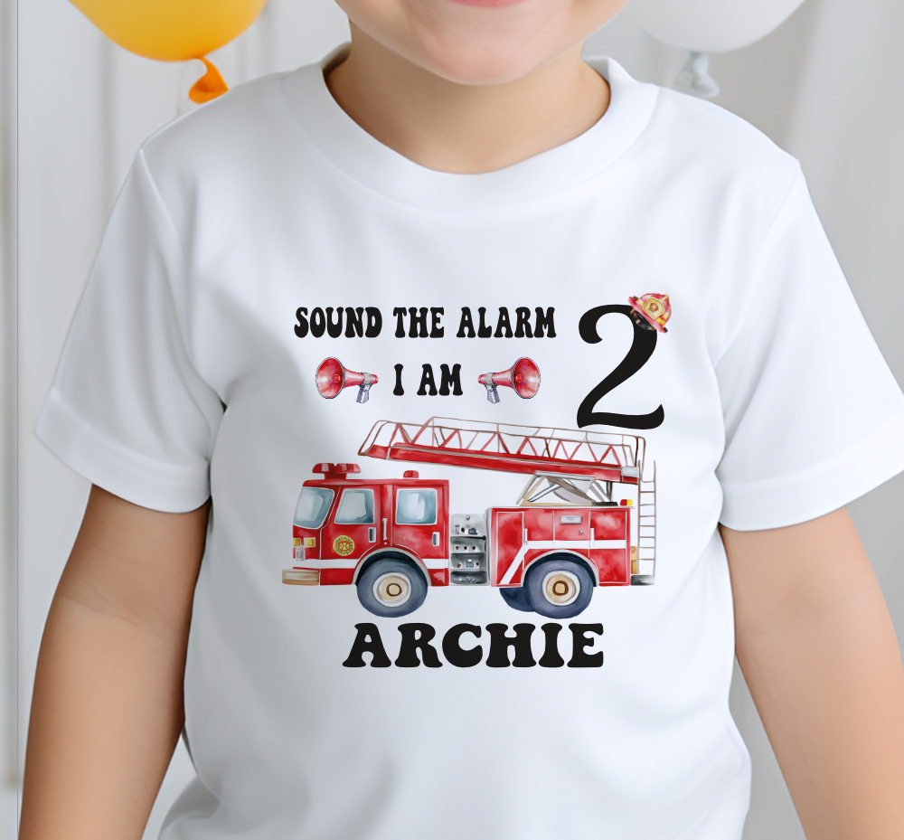 Fire engine T-Shirt, Birthday T-Shirt, Fire truckT-Shirt, Birthday fire engine, personalised Birthday Gift, any age
