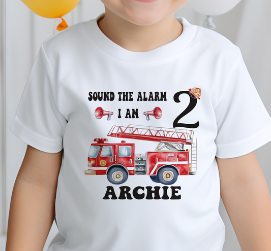 Fire engine T-Shirt, Birthday T-Shirt, Fire truckT-Shirt, Birthday fire engine, personalised Birthday Gift, any age