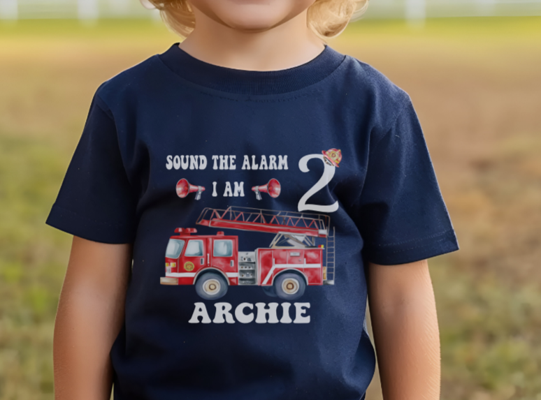Fire engine T-Shirt, Birthday T-Shirt, Fire truckT-Shirt, Birthday fire engine, personalised Birthday Gift, any age