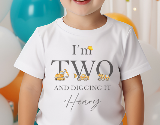 Birthday Digger T-Shirt, Birthday T-Shirt, Construction vehicle T-Shirt, Birthday construction Truck, personalised Birthday Gift, any age