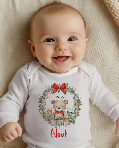 My First Christmas 2025, Personalised First Christmas Baby Grow, Cotton Newborn Gift, Vest, bib