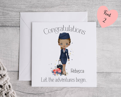 Personalised Flight Attendant Card, Air Hostess Card, Cabin Crew card, Air Steward, Birthday Card, Card for her, Aviation card (Copy) (Copy)