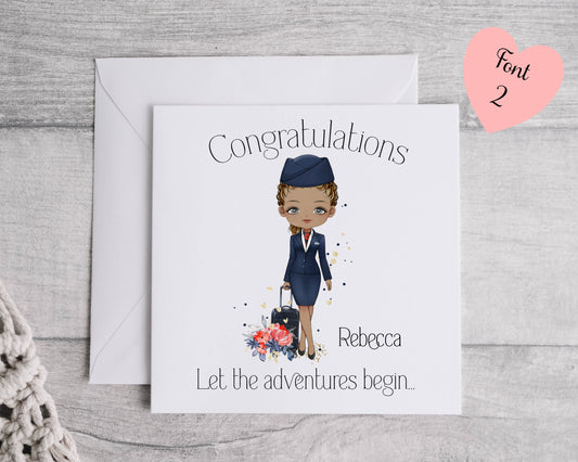 Personalised Flight Attendant Card, Air Hostess Card, Cabin Crew card, Air Steward, Birthday Card, Card for her, Aviation card (Copy) (Copy)