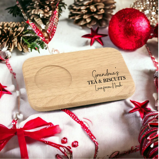 Personalised Tea and Biscuit Board, Engraved Wooden Coffee Tea serving tray Gift for Grandma