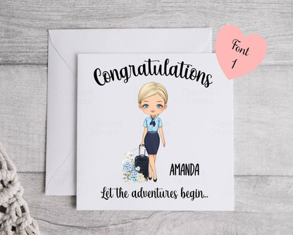 Personalised Flight Attendant Card, Air Hostess Card, Cabin Crew card, Air Steward, Birthday Card, Card for her, Aviation card (Copy) (Copy) (Copy)