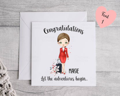Personalised Flight Attendant Card, Air Hostess Card, Cabin Crew card, Air Steward, Birthday Card, Card for her, Aviation card (Copy)
