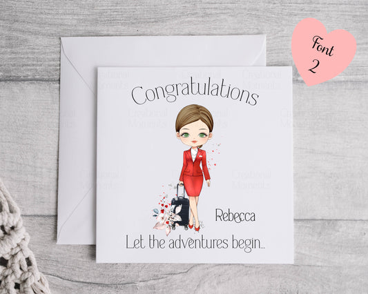 Personalised Flight Attendant Card, Air Hostess Card, Cabin Crew card, Air Steward, Birthday Card, Card for her, Aviation card (Copy)