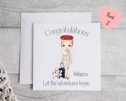Personalised Flight Attendant Card, Air Hostess Card, Cabin Crew card, Air Steward, Birthday Card, Card for her, Aviation card