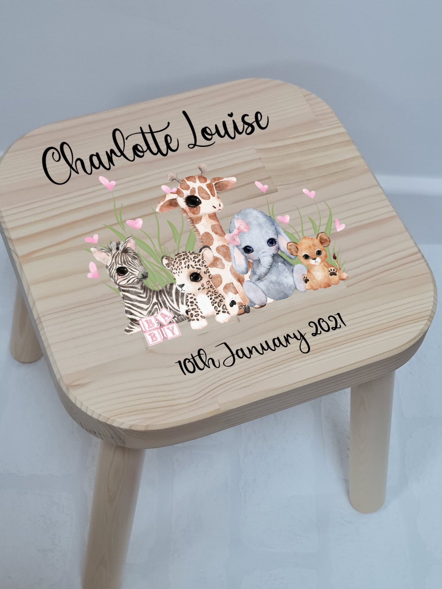 Personalised Kids Jungle stool, Children's stool, 1st Birthday gift, Christening gift