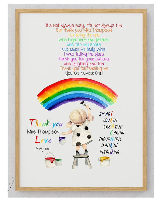 Personalised Teacher Thank you gift, Teacher Appreciation Gifts, Nursery Teaching Assistant Gift, End of Term Gift- Unframed