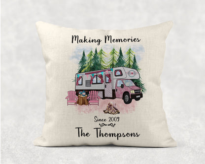 Personalised Motorhome Campervan Linen Cushion, Making Memories, Family Gift. Wedding, Anniversary Gift