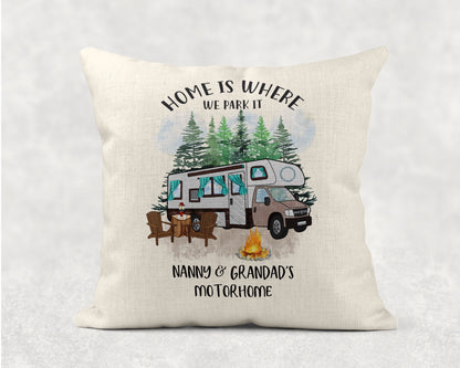 Personalised Motorhome Campervan Linen Cushion, Making Memories, Family Gift. Wedding, Anniversary Gift