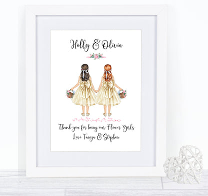 Thank you for being our Flower Girls print,  Bridesmaidprint -  -Personalised Wedding print- UNFRAMED PRINT ONLY