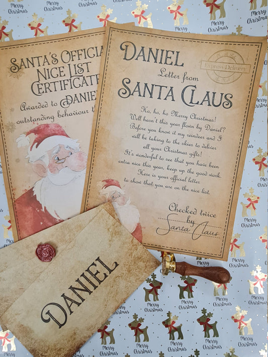 Personalised Santa letter, Father Christmas letter,  Nice list certificate with wax sealed envelope Letter from Father Christmas or Santa