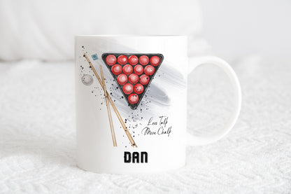 Personalised snooker player mug, Snooker gift for him, Snooker mug, sport mug, gift ideas, Father’s Day, pool player coaster