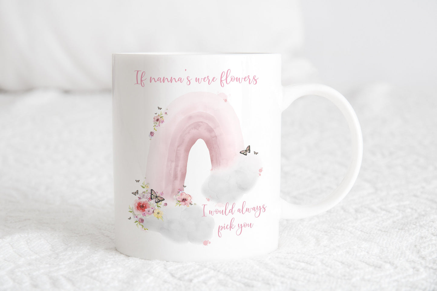 Personalised rainbow floral mug , mothers day mug, birthday gift for her, Pink coffee mug
