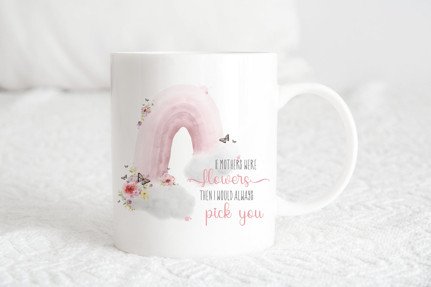 Personalised rainbow floral mug , mothers day mug, birthday gift for her, Pink coffee mug