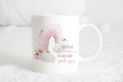 Personalised rainbow floral mug , mothers day mug, birthday gift for her, Pink coffee mug