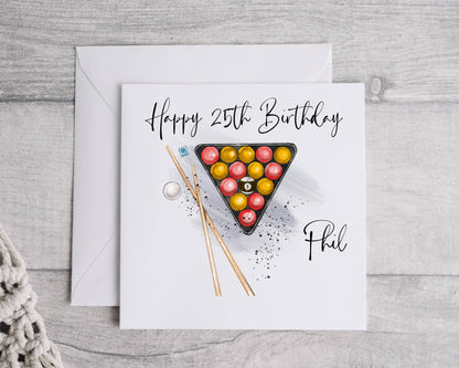 Personalised Sports birthday card,  Fathers day Card, Any occasion and age Pool, Darts, Cricket.Snooker, Boxing